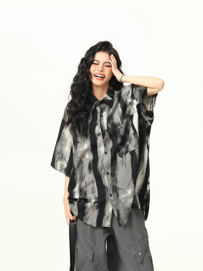 Stylish Lapel Tie Dye Gradient Shirt