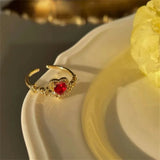 Vintage Crystal Red Gemstone Heart Ring