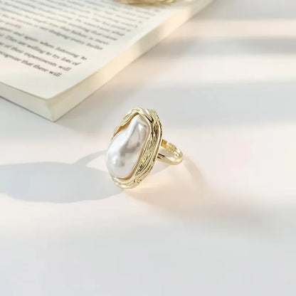 Geometric Imitation Pearl Gold Plated Ring