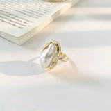 Geometric Imitation Pearl Gold Plated Ring