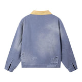 Retro Loose Color Block Cargo Ripped Denim Jacket