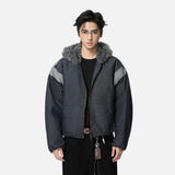 Y2K Versatile Patchwork Faux Fur Hooded Jacket