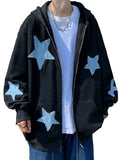 Streetwear Starry Zip Casual Long Hooded Sweatshirt