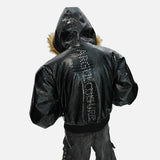 Reversible Leopard Print Fur Hooded Leather Jacket