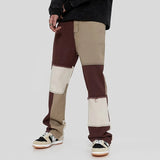 Color Block Brown Baggy Denim Pants