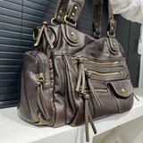 Y2K Leather Multi-Compartment Zipper Handbag