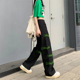 Elastic High Waist Flocked Embroidered Jeans
