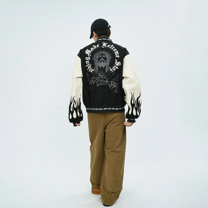 Retro Heavy Embroidered Patchwork Varsity Jacket
