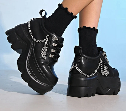 Chunky Gothic Black Chain Platform Sneakers