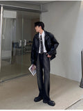 Black Thickened Warm PU Leather Jacket