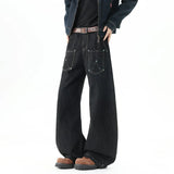 Versatile Solid Color Beading Wide Leg Jeans