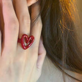 Chic Red Hollow Heart Ring