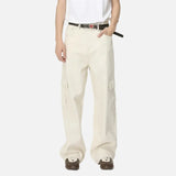 Trendy Solid Color Washed Denim Cargo Jeans
