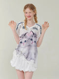 Funny Cat Print Football Jersey T-Shirt