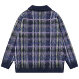 Flattering Oversized Plaid Knit Casual Polo Sweater
