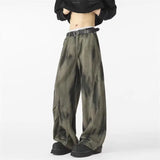 Distressed Tie Dye Denim Wide-Leg Jeans