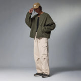 Model wearing the army green Zip-Up Quilted Jacket
