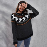 Halloween Ghosts Print Knitted Sweater