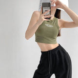 Knitted Letter Embroidery Crop Tank Top
