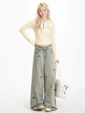 Cool Vintage American Puppy Embroidered Wide Jeans