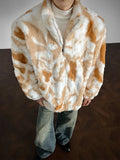 Winter Tie-Dye Stand-Collar Faux Fur Jacket