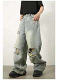 High End Blue Loose Ripped Jeans
