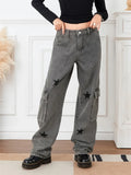 Gothic Star Graphic Denim Cargo Pants