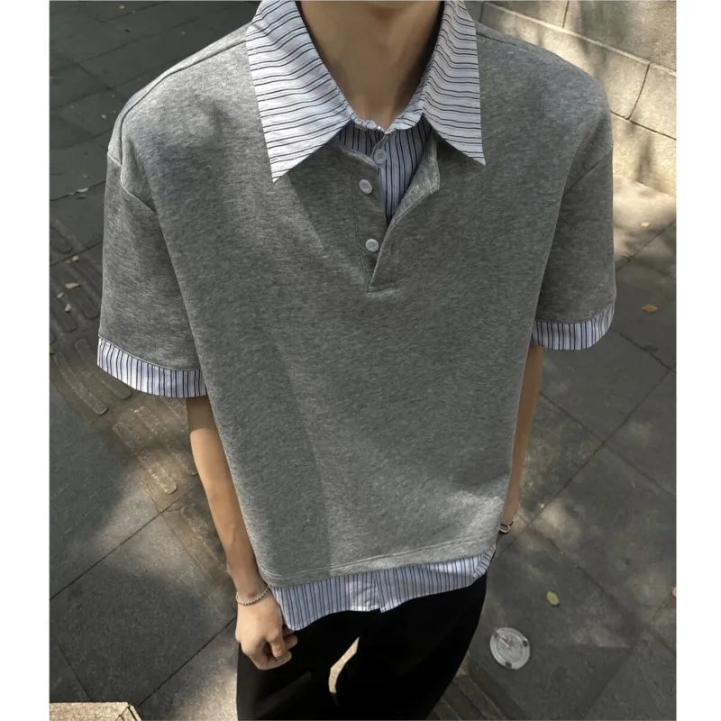 Men's Streetwear Slim Fit Striped Polo T-Shirt