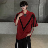 Vibrant Color Contrast Loose V-Neck T-Shirt