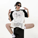 Vintage Oversized Cartoon Print Round T-Shirt