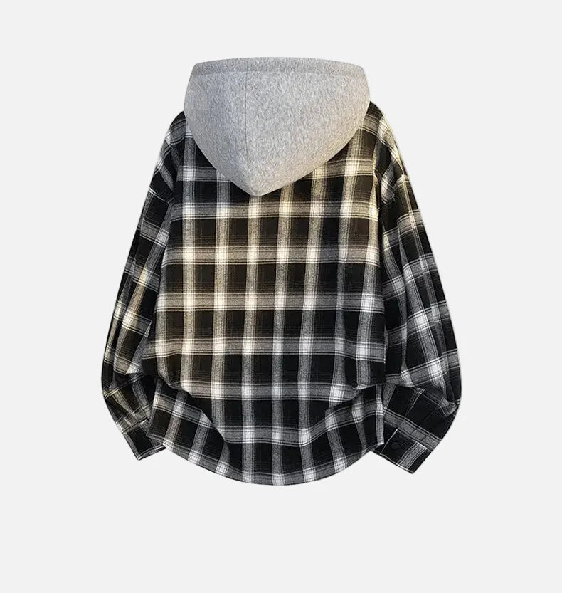 Plaid Oversize Designer Hooded Long Sleeve Shirt