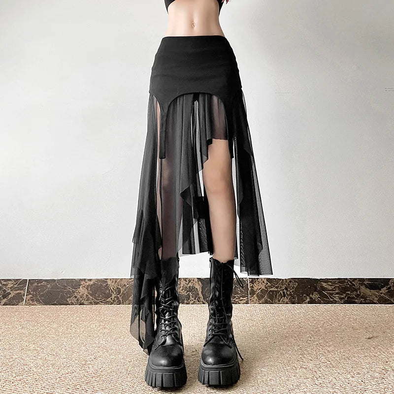 Gothic Cyber Y2K Irregular Hem Skirt