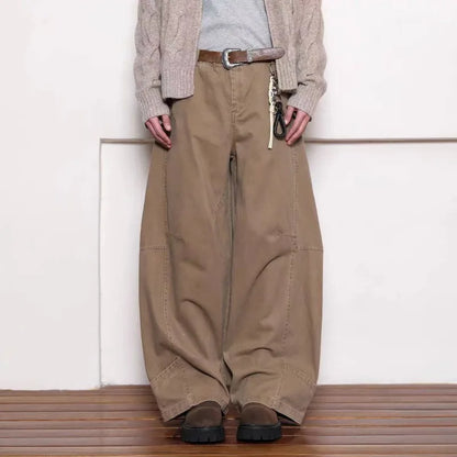 Spliced Scimitar Cotton Casual Wide Leg Pants