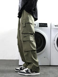 Vintage Cargo Pocket Drawstring Baggy Wide Pants