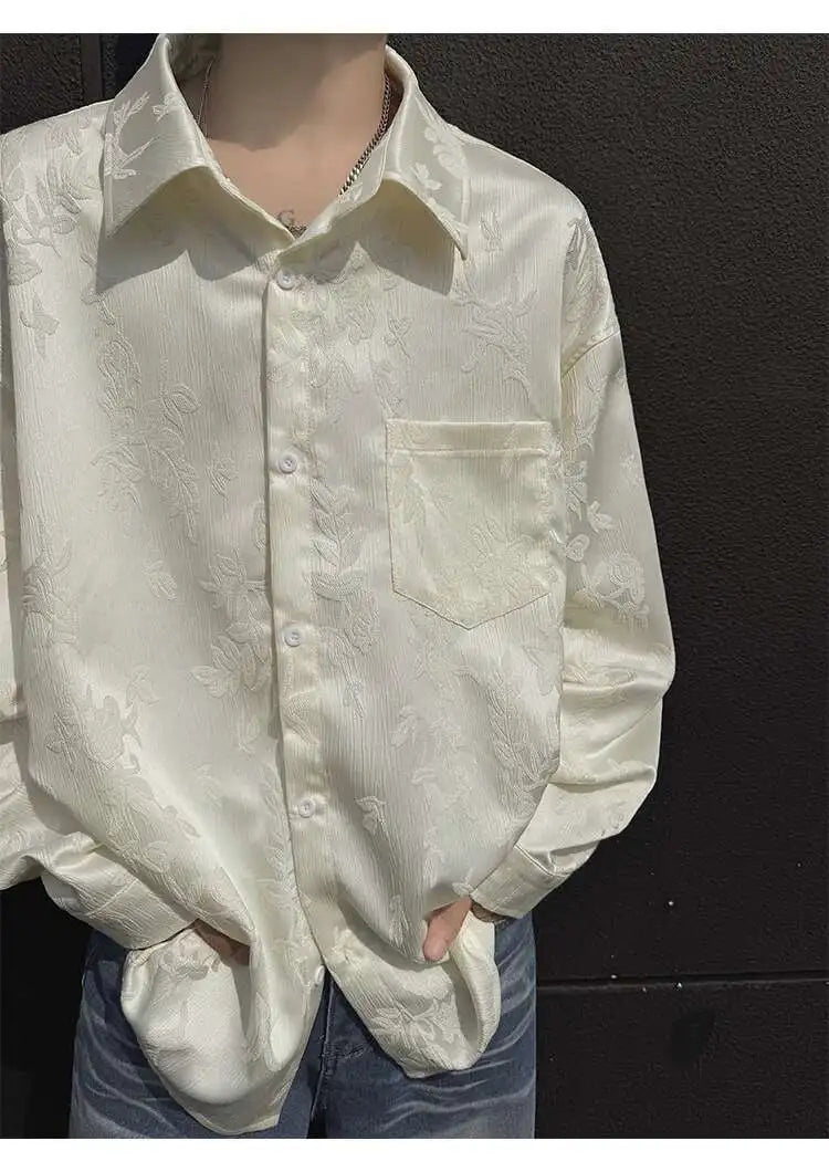 Solid Color Jacquard Lapel Pocket Shirt