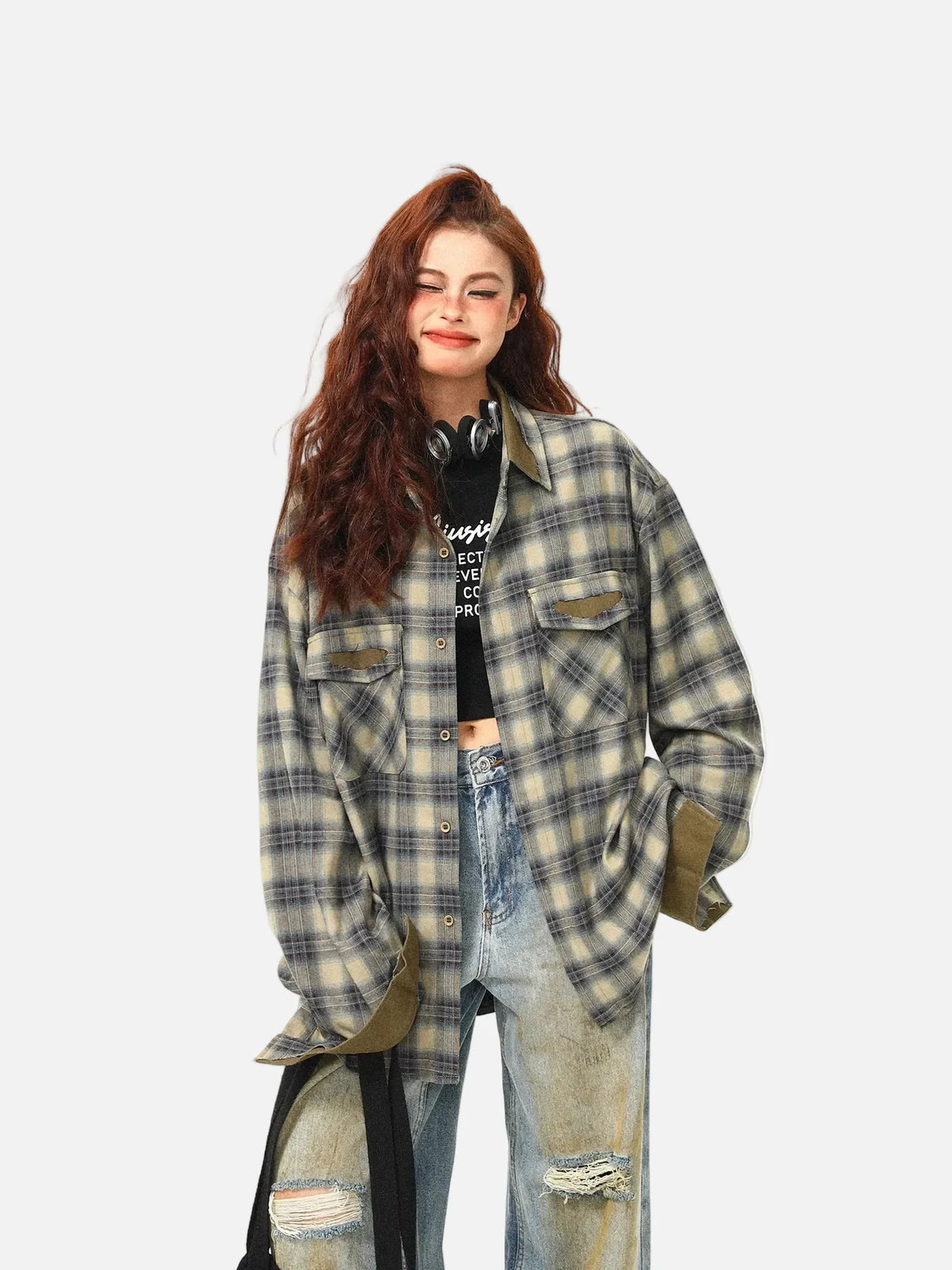 Contrasting Color Design Plaid Shirt
