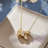 Exquisite Luxury Sparkling Zirconia Bow Pendant Necklace