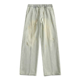 Distressed Denim Drawstring Casual Wide Leg Jeans