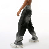 Vintage Washed Black Gray Gradient Jeans