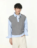 Classic Striped Fake Two Piece College Style Shirt