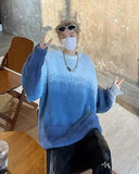 Streetwear Gradient Round Neck Warm Knitted Sweater