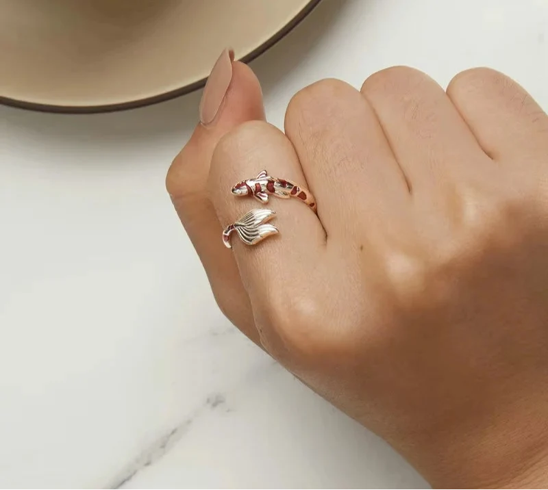 Adjustable Red Enamel Koi Opening Ring