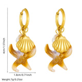 Golden Sea Star Scallop Pearl Earring