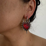 Edgy Red Spiky Heart Dangle Earring