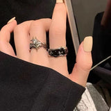 Vintage Gothic Silver Stars Adjustable Ring