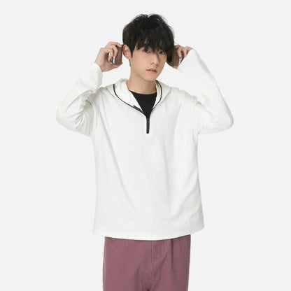Minimalist Korean Style Lightweight Zip Hooded Sweatshirt
