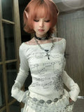Y2K Lace Patch Slim Fit T-Shirt