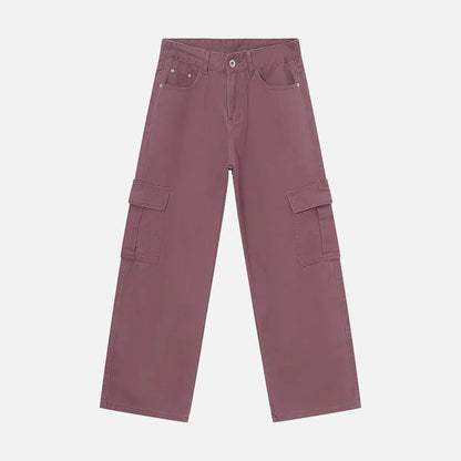 Trendy Solid Color Washed Denim Cargo Jeans