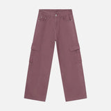 Trendy Solid Color Washed Denim Cargo Jeans