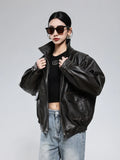 Women Vintage Distressed Brown Leather Jacket